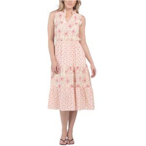 MAGARI Linen Blend Sleeveless Tiered Maxi Shirt Dress